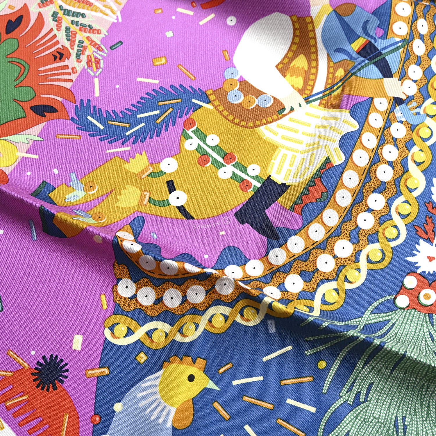 Hermes Silk Costume de Fete Scarf 90 Rose Poudre Cyclamen Jaune 4 of 5