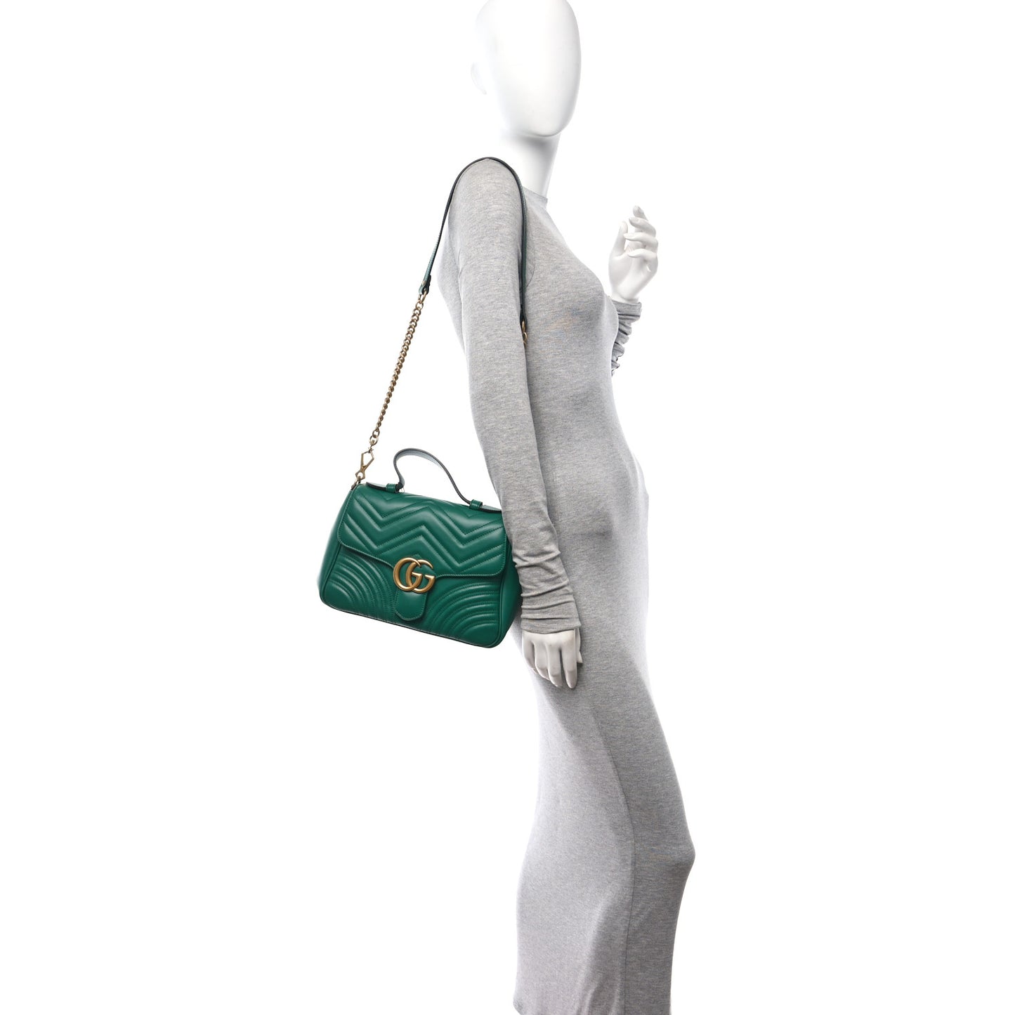 Calfskin Matelasse Small GG Marmont Top Handle Shoulder Bag Emerald