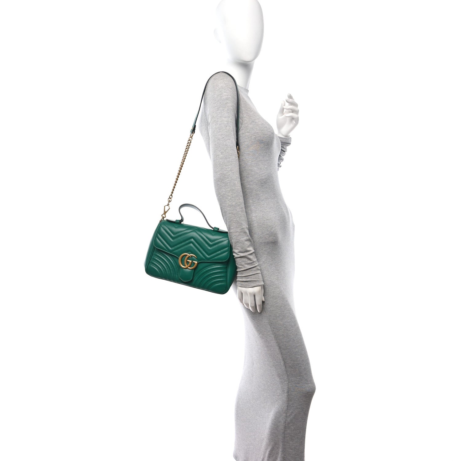 Gucci Calfskin Matelasse Small GG Marmont Top Handle Shoulder Bag Emerald 2 of 10