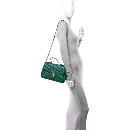 Gucci Calfskin Matelasse Small GG Marmont Top Handle Shoulder Bag Emerald 2 of 10