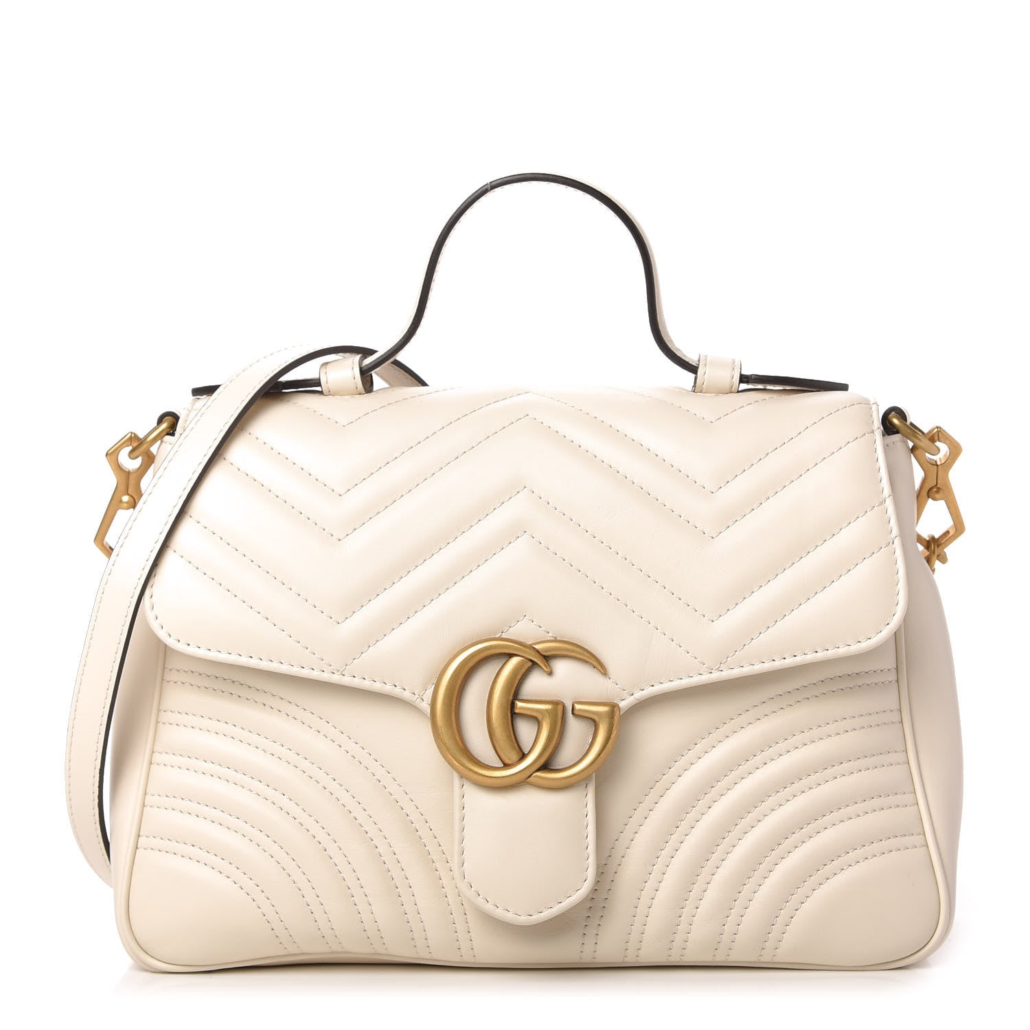 Gucci Calfskin Matelasse Small GG Marmont Top Handle Shoulder Bag White 1 of 10