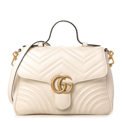 Gucci Calfskin Matelasse Small GG Marmont Top Handle Shoulder Bag White 1 of 10