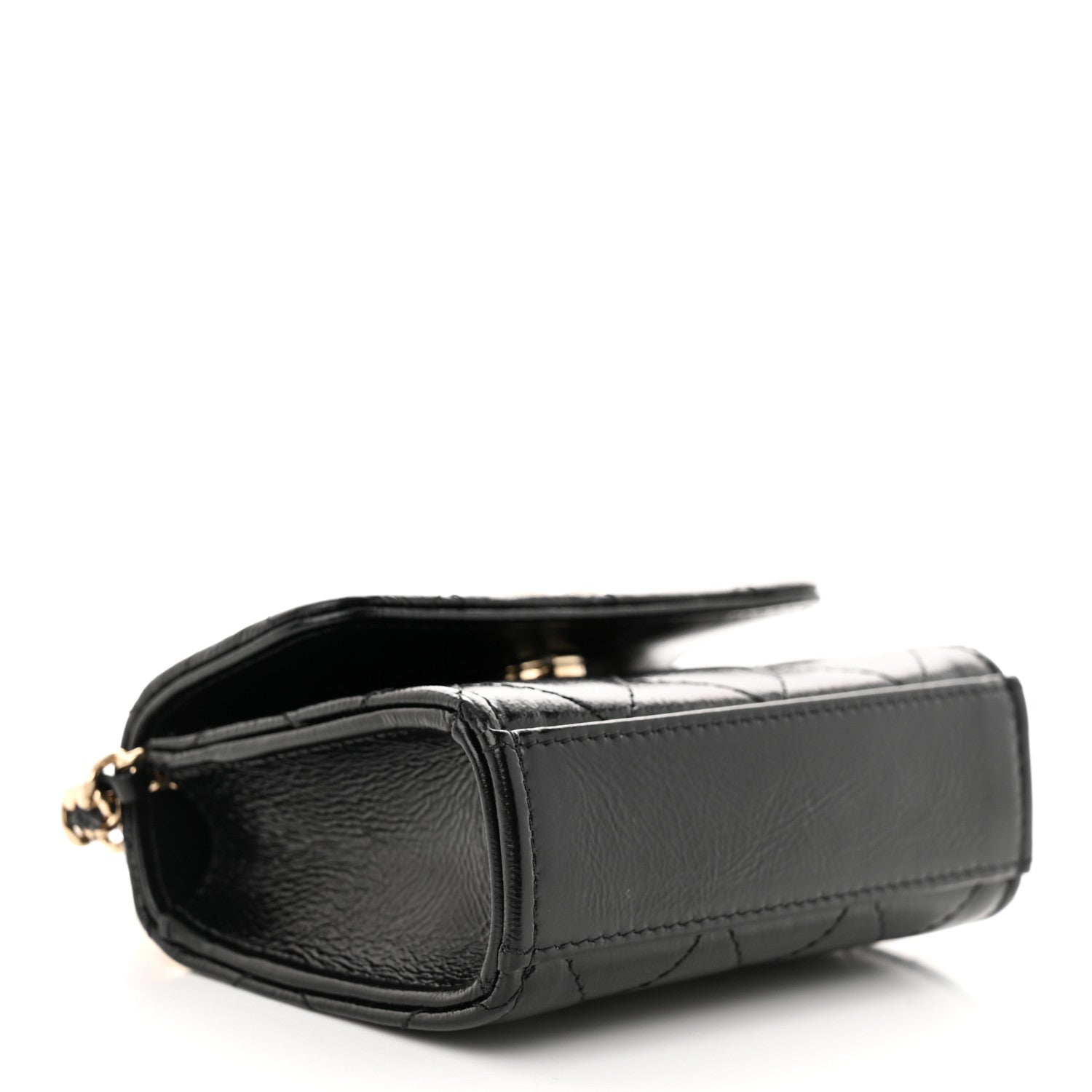 Chanel Shiny Crumpled Lambskin Quilted Pearl Small Top Handle Clutch With Chain Black 4 of 12