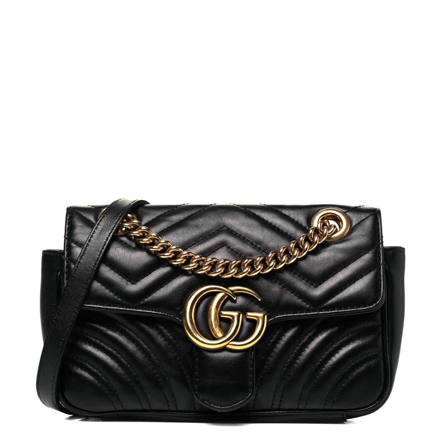Gucci Calfskin Matelasse Mini GG Marmont Shoulder Bag Black 1 of 8