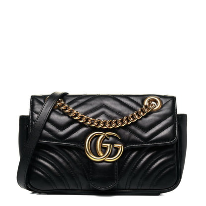 Gucci Calfskin Matelasse Mini GG Marmont Shoulder Bag Black 1 of 8