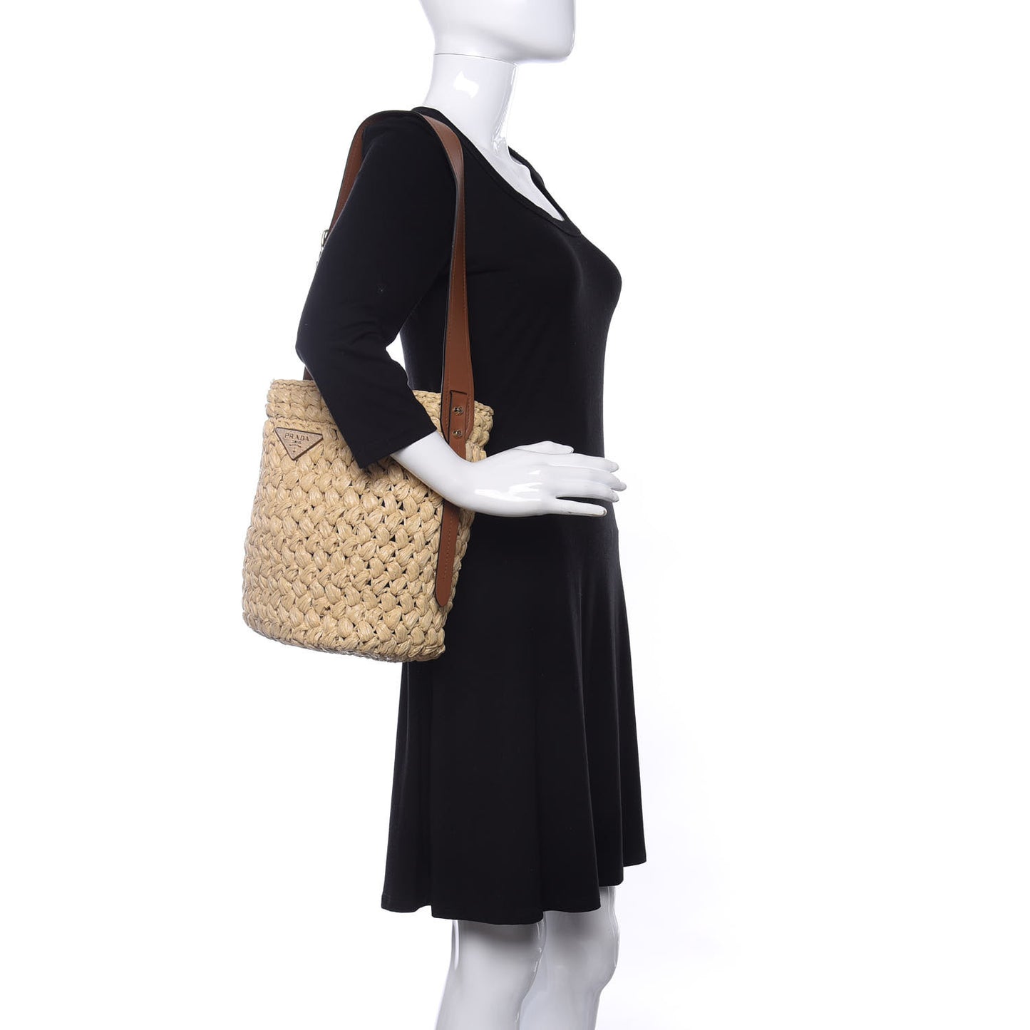 Raffia City Calf Bucket Bag Naturale Cognac