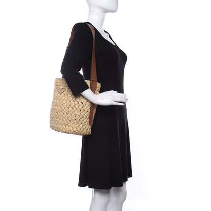 Prada Raffia City Calf Bucket Bag Naturale Cognac 2 of 9