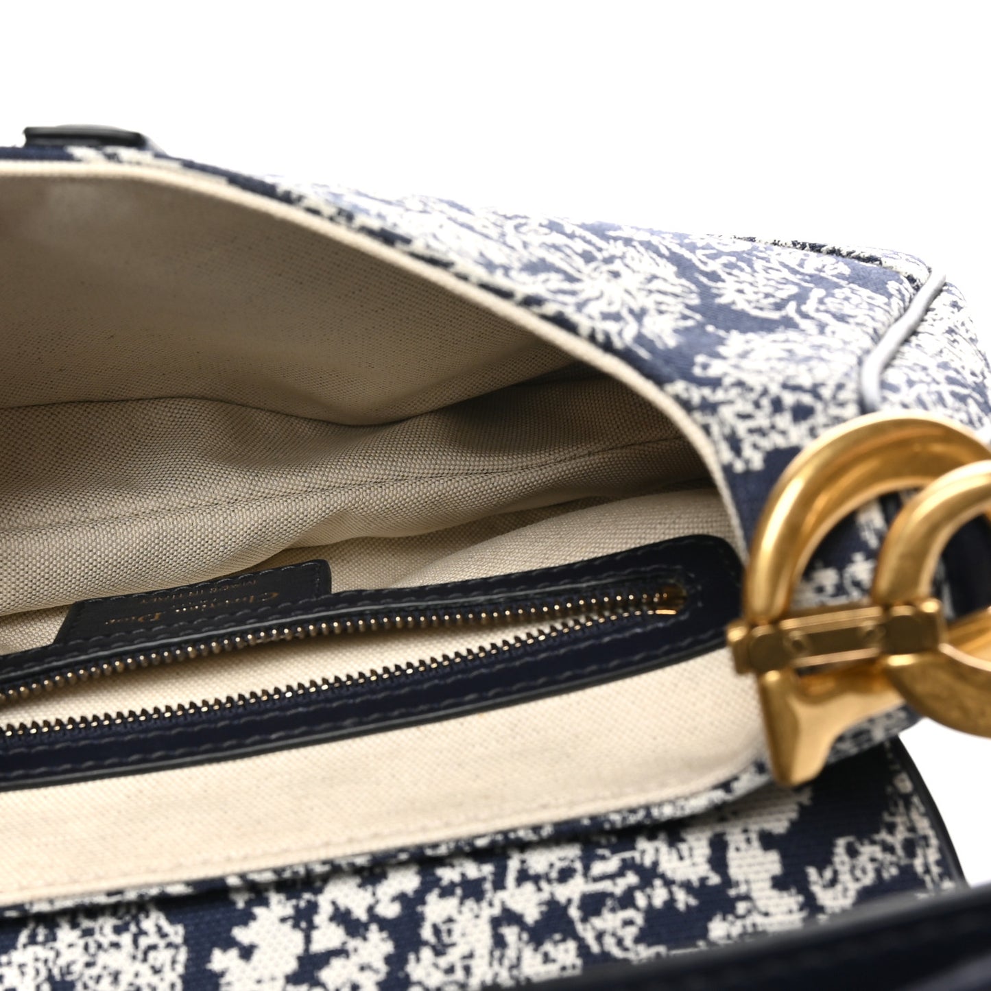 Canvas Reverse Embroidered Toile De Jouy Saddle Bag Blue