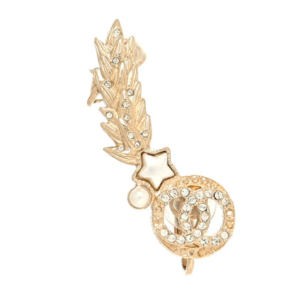 Chanel Resin Crystal Pearl Feather Star CC Single Clip On Earring Gold 1 of 4