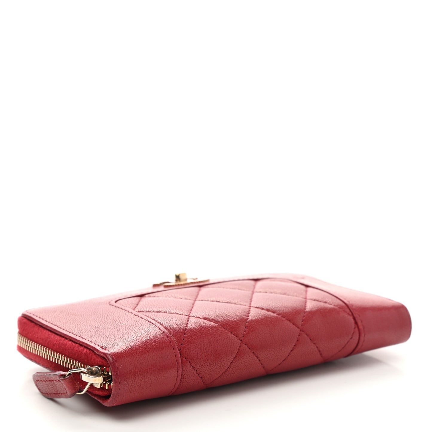 Sheepskin Quilted Mademoiselle Vintage Zip Around Wallet Red