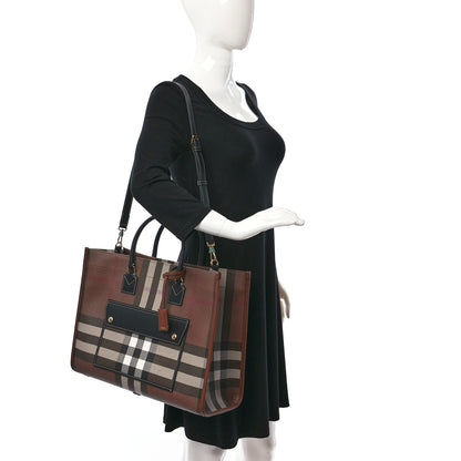 Burberry E-Canvas Check Calfskin Medium Freya Tote Dark Birch Brown 2 of 13