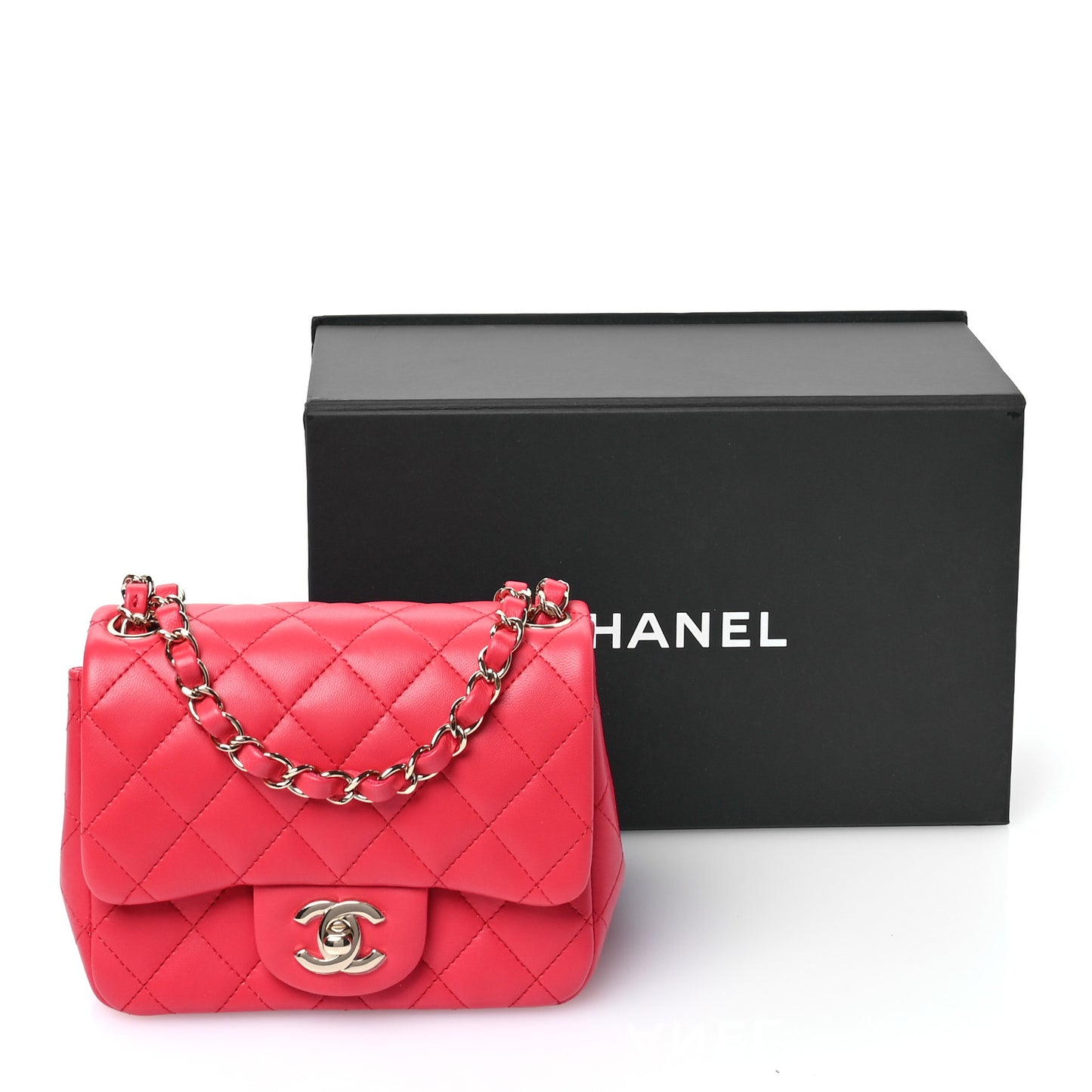 Lambskin Quilted Mini Square Flap Dark Pink