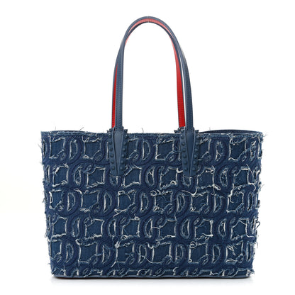 Christian Louboutin Denim Embroidered Spikes East West Cabata Tote Blue 1 of 12