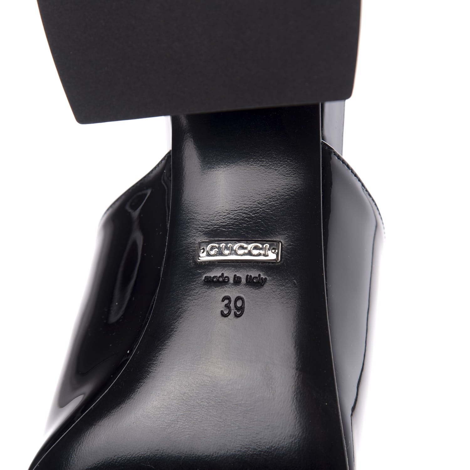 Gucci Patent Lexi Horsebit Mid-Heel Slide Sandals 39 Black 8 of 11