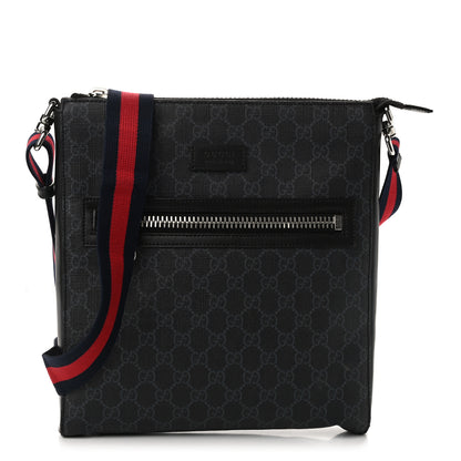 Gucci GG Supreme Monogram Appia Calfskin Web Flat Messenger Bag Black Grey 1 of 12