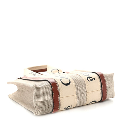 Chloe Cotton Calfskin Small Woody Ribbon Tote With Strap White Brown 4 of 10