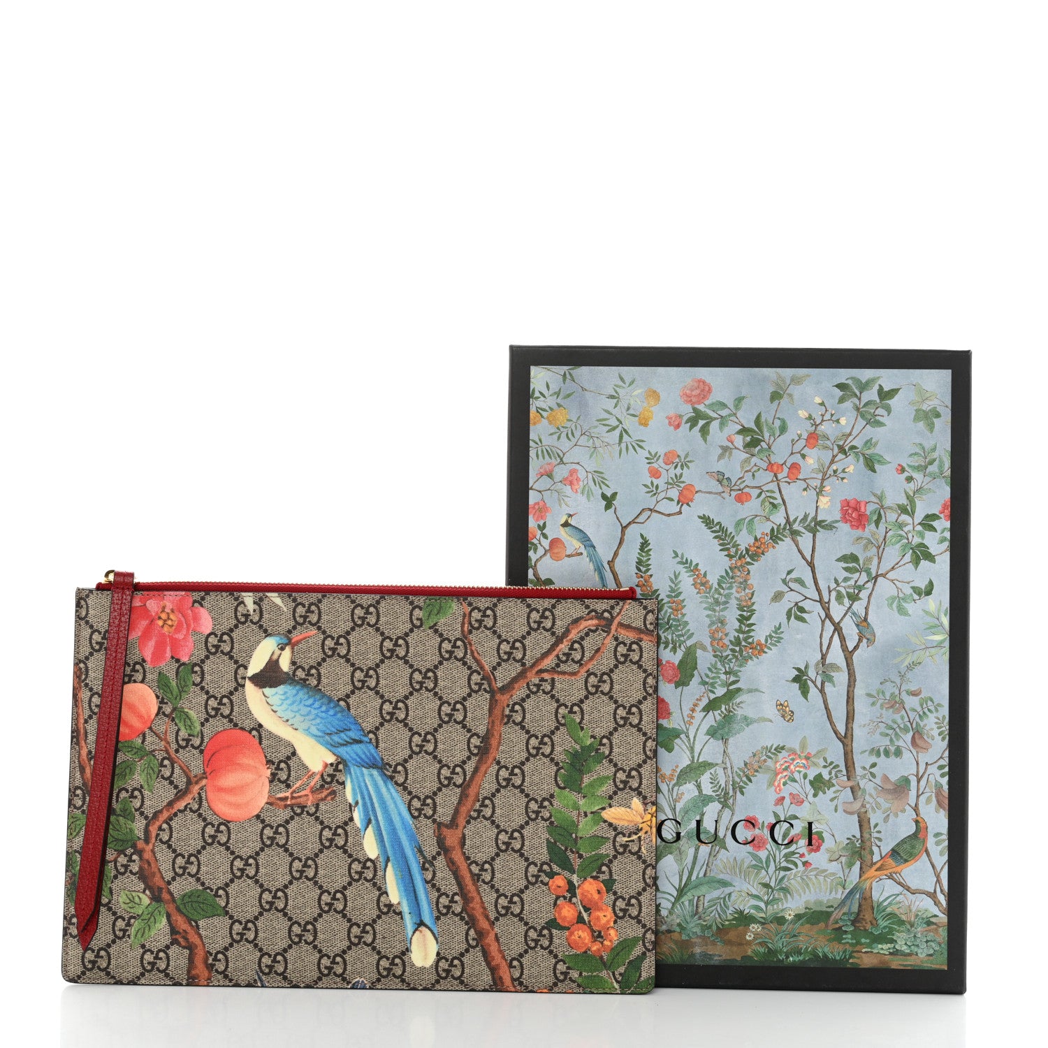 Gucci GG Supreme Monogram Tian Large Zip Pouch Beige Multicolor Red 8 of 8