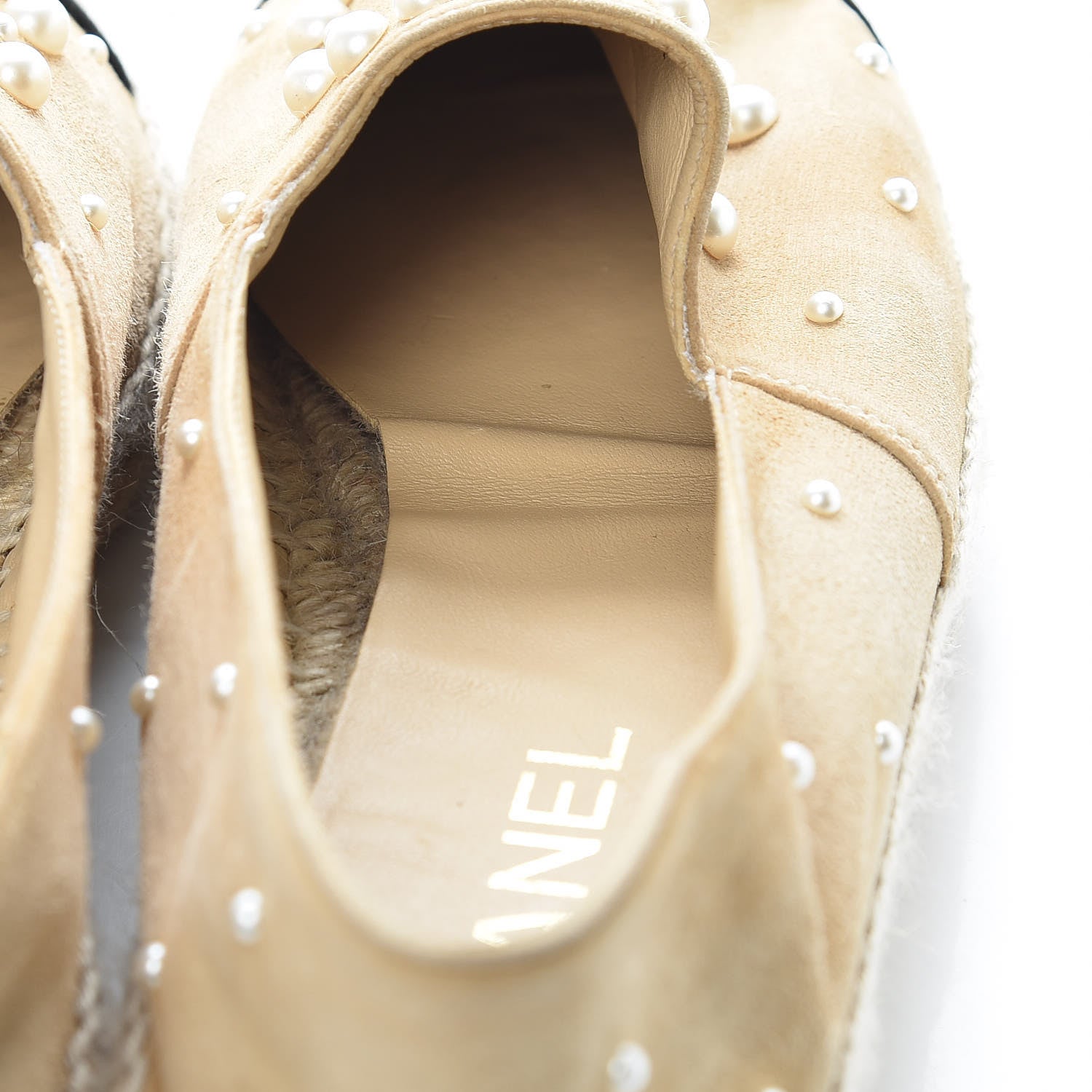 Chanel Suede Pearl CC Espadrilles 38 Beige Black 19 of 20