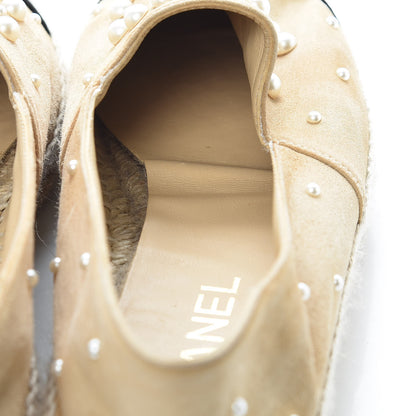 Chanel Suede Pearl CC Espadrilles 38 Beige Black 19 of 20