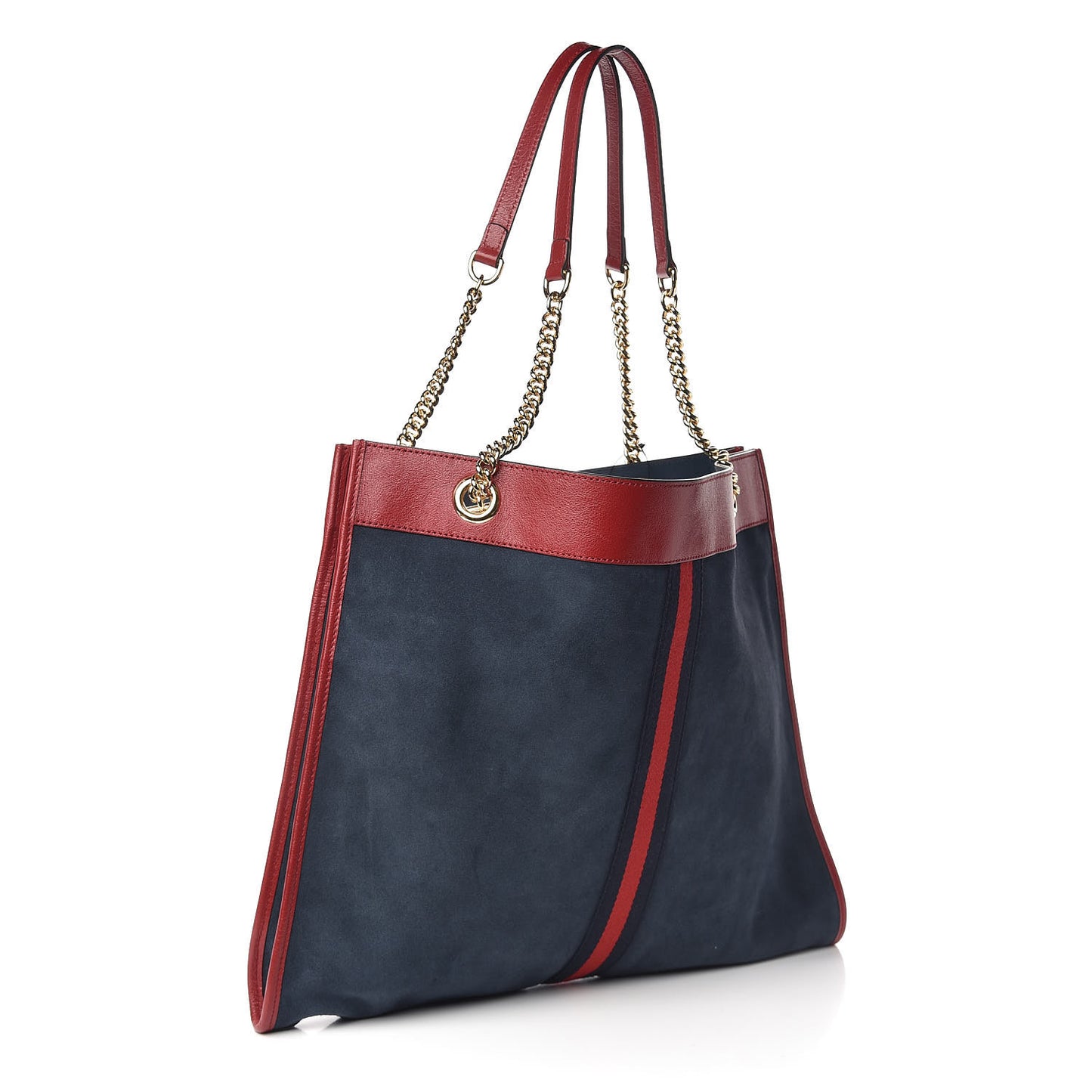 X MLB Suede Calfskin NY Yankees Large Rajah Chain Tote New Blue Romantic Cherry