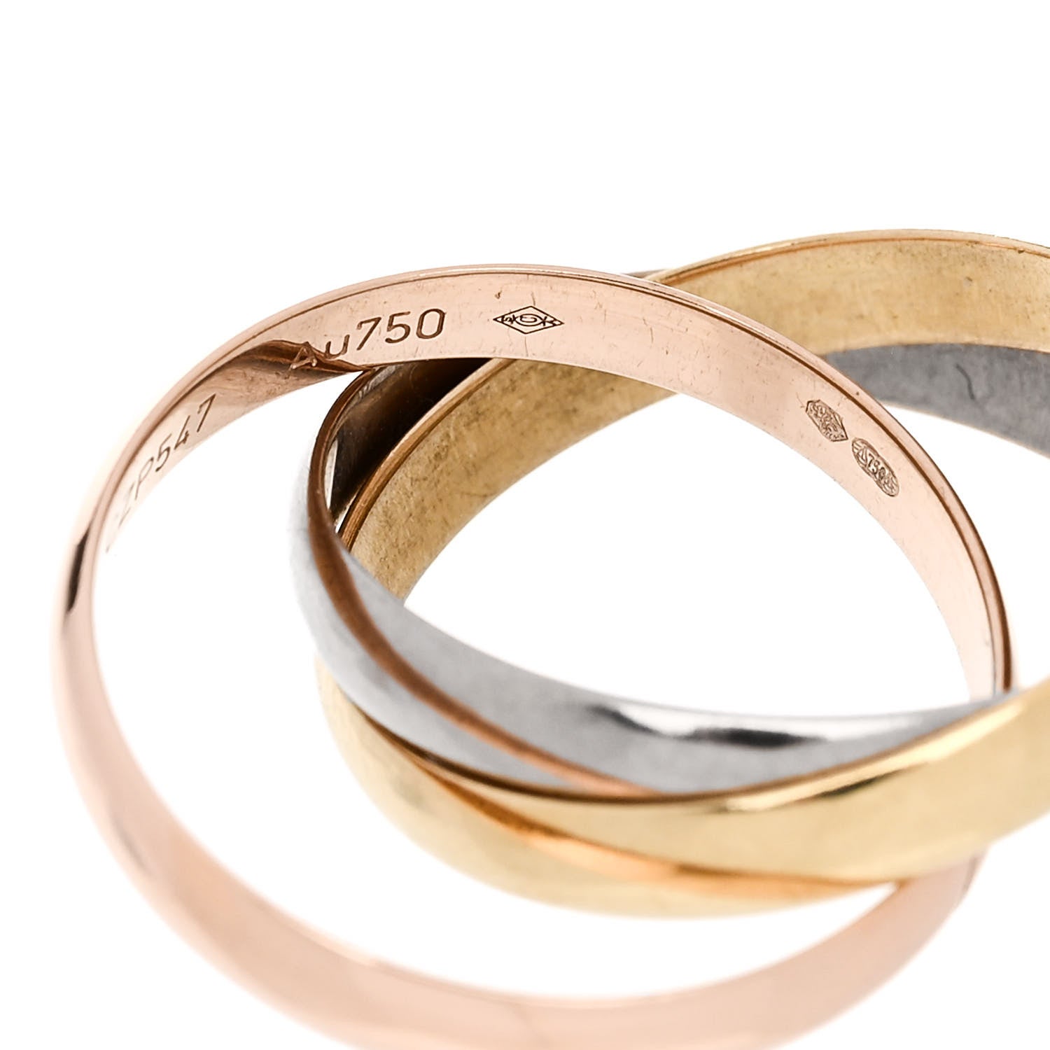 Cartier 18K Pink Yellow White Gold Small Trinity Ring 48 4.5 5 of 5