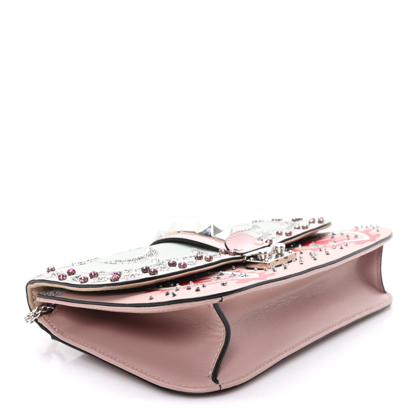 Vitello Crystal Embellished Medium Glam Lock Rockstud Flap Poudre
