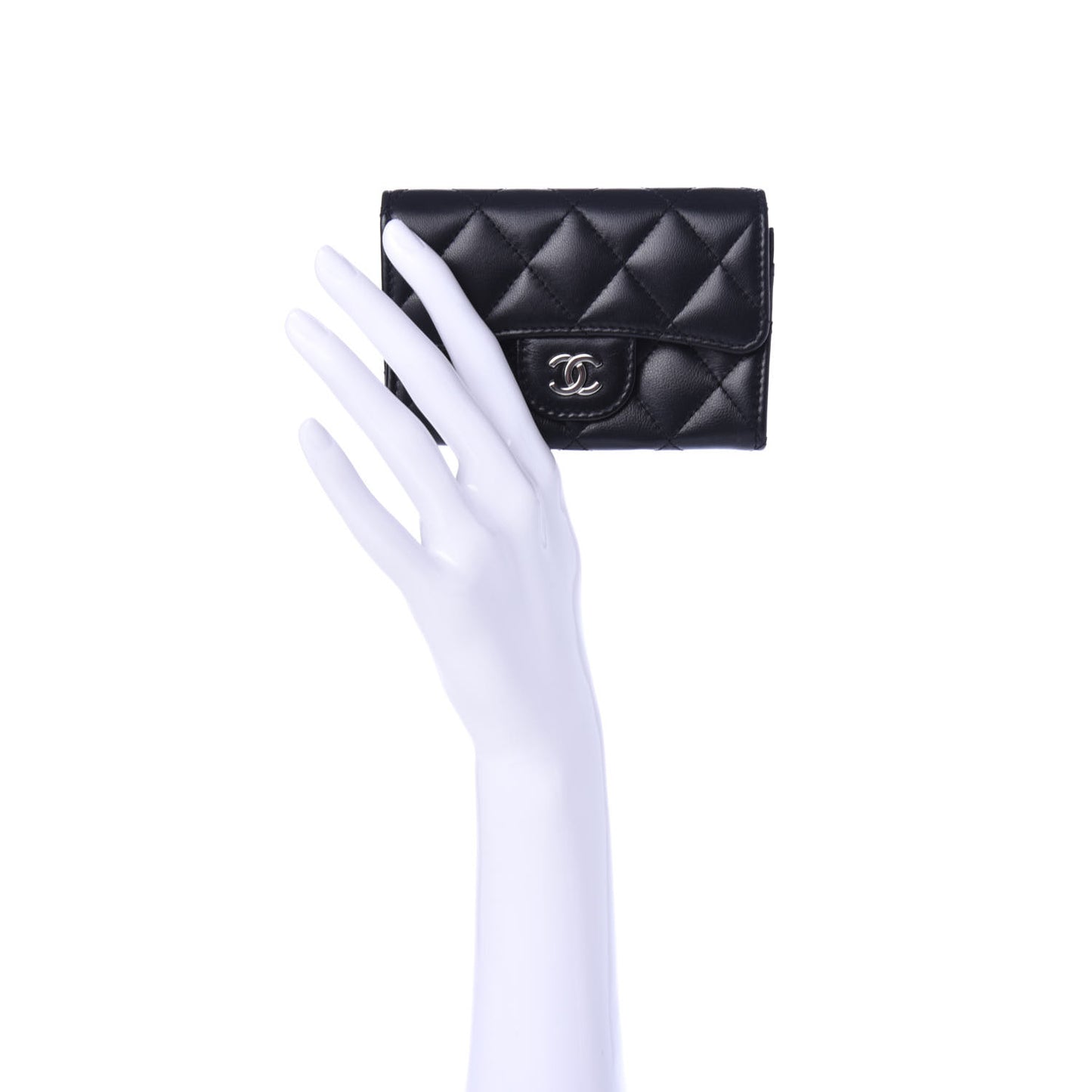 Lambskin Quilted Flap Card Holder Black