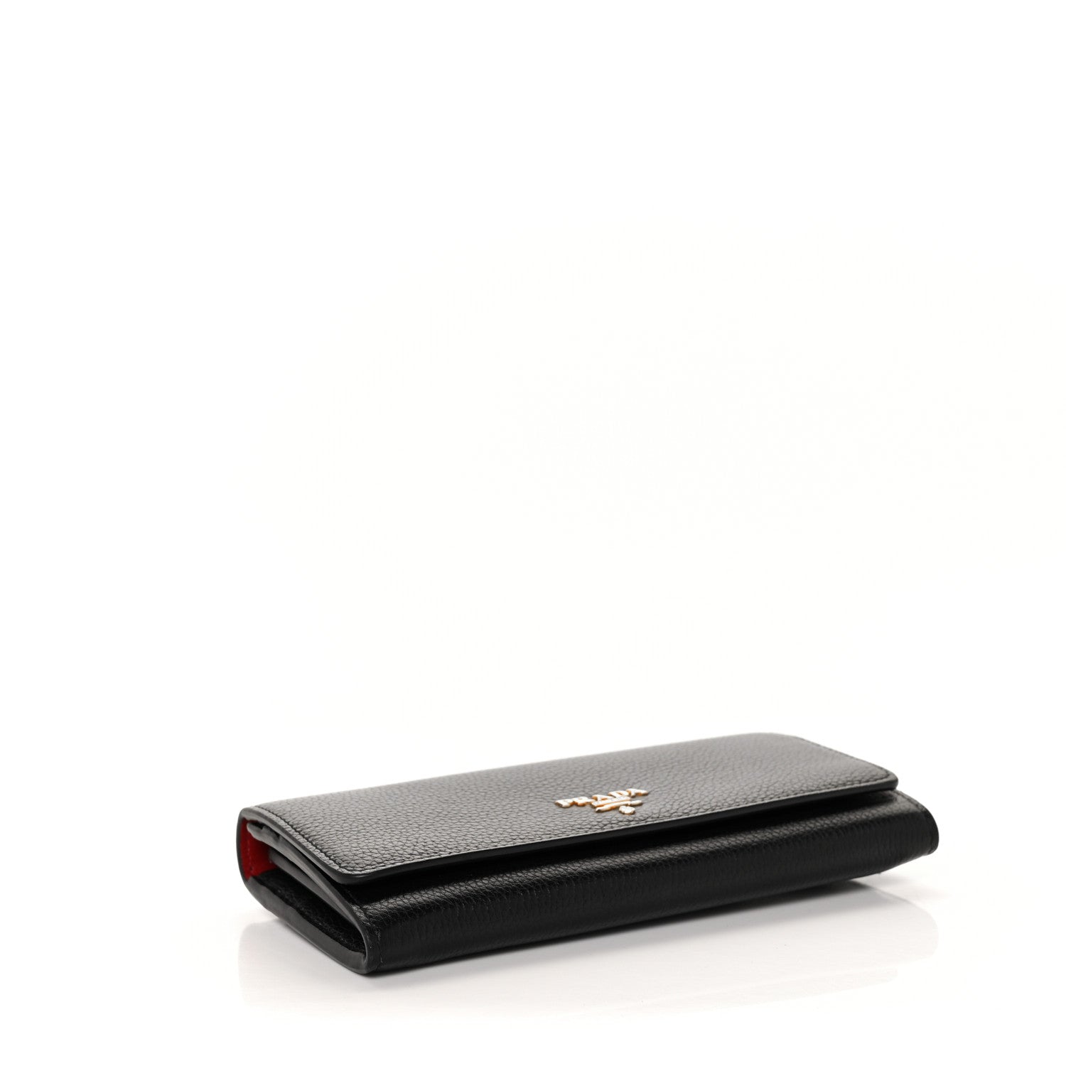 Prada Vitello Daino Bi-Color Continental Flap Travel Wallet Black Fuoco 3 of 8