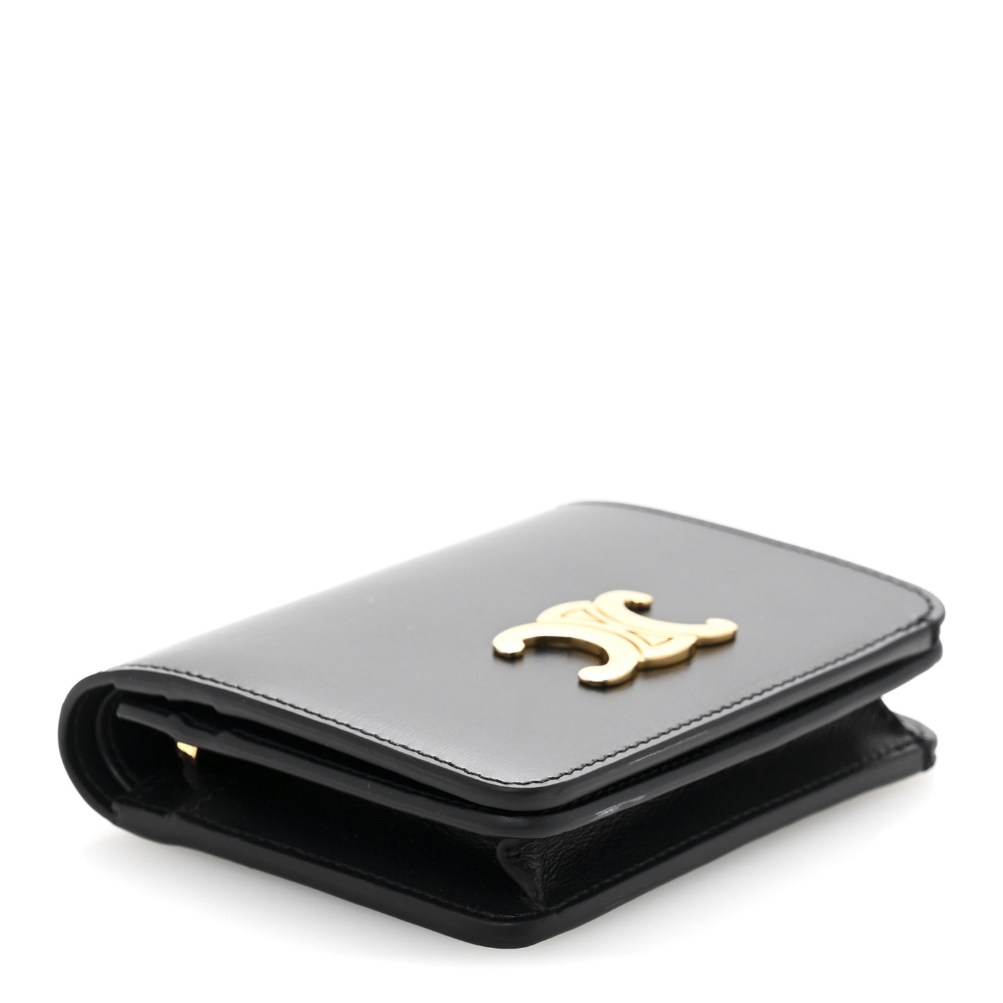 Shiny Calfskin Small Triomphe Wallet Black