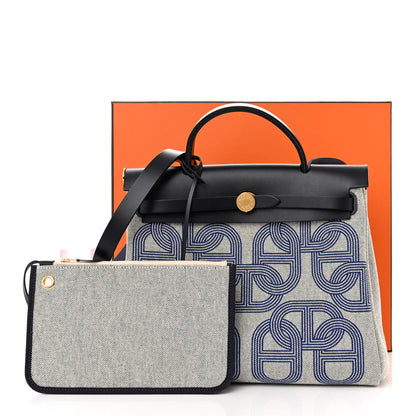 Hermes H Plume Canvas Vache Hunter Circuit 24 Herbag Zip Retourne 31 Bleu Royal Bleu Indigo Ecru 12 of 12