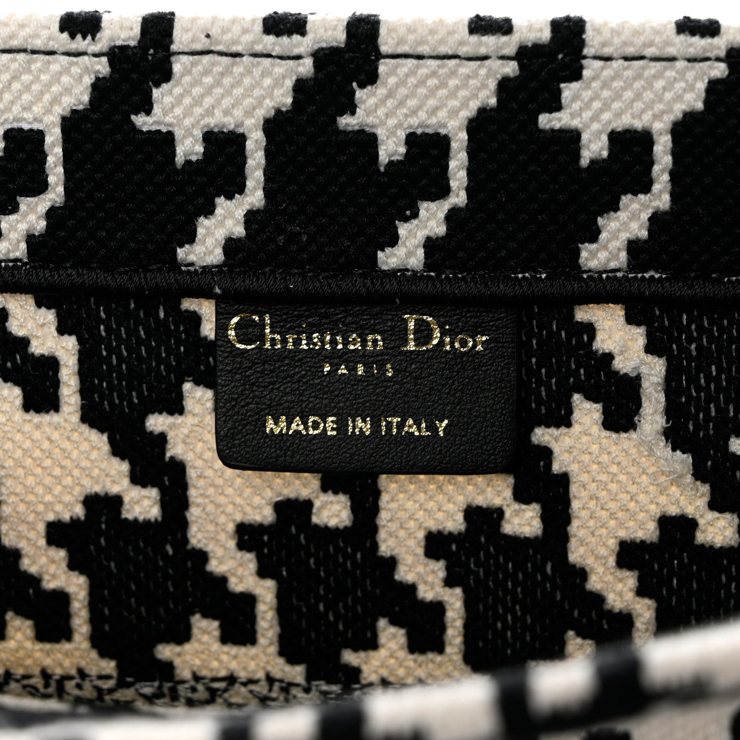 Christian Dior Canvas Macro Houndstooth Embroidered Medium Book Tote Black White 5 of 9