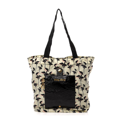 Miu Miu Nylon Patent Faille Foldable Tote Black Multicolor 1 of 10