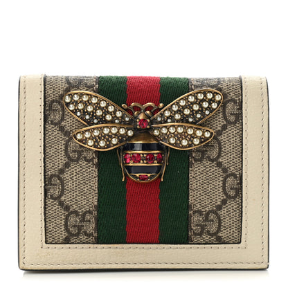 Gucci GG Supreme Monogram Web Queen Margaret Card Case Wallet Beige Mystic White 1 of 7