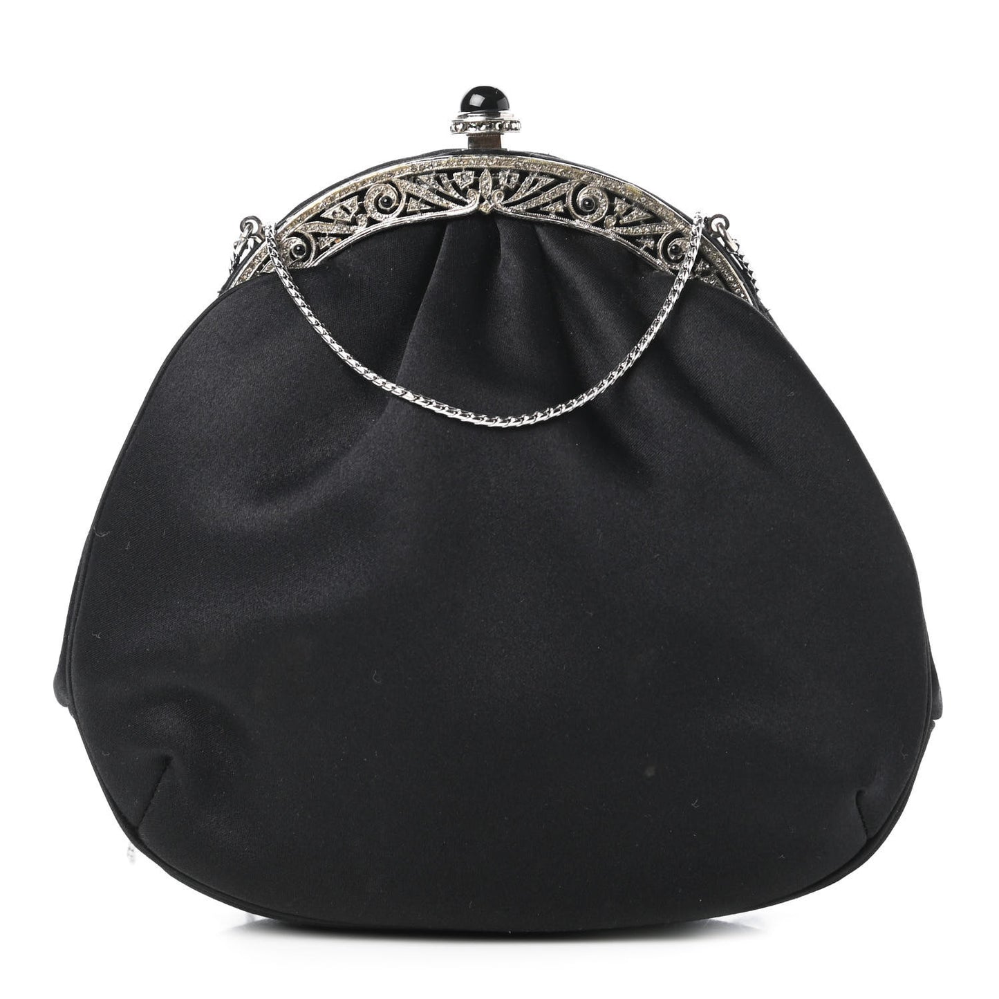 Satin Crystal Pleated Evening Bag Black