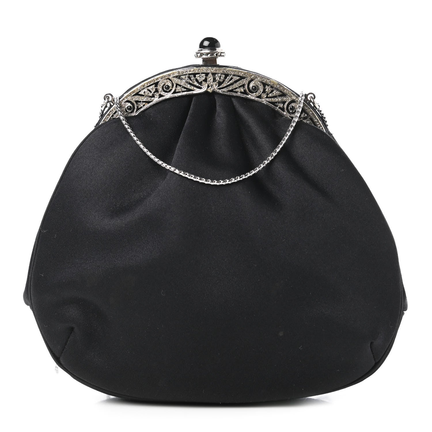 Judith Leiber Satin Crystal Pleated Evening Bag Black 1 of 11