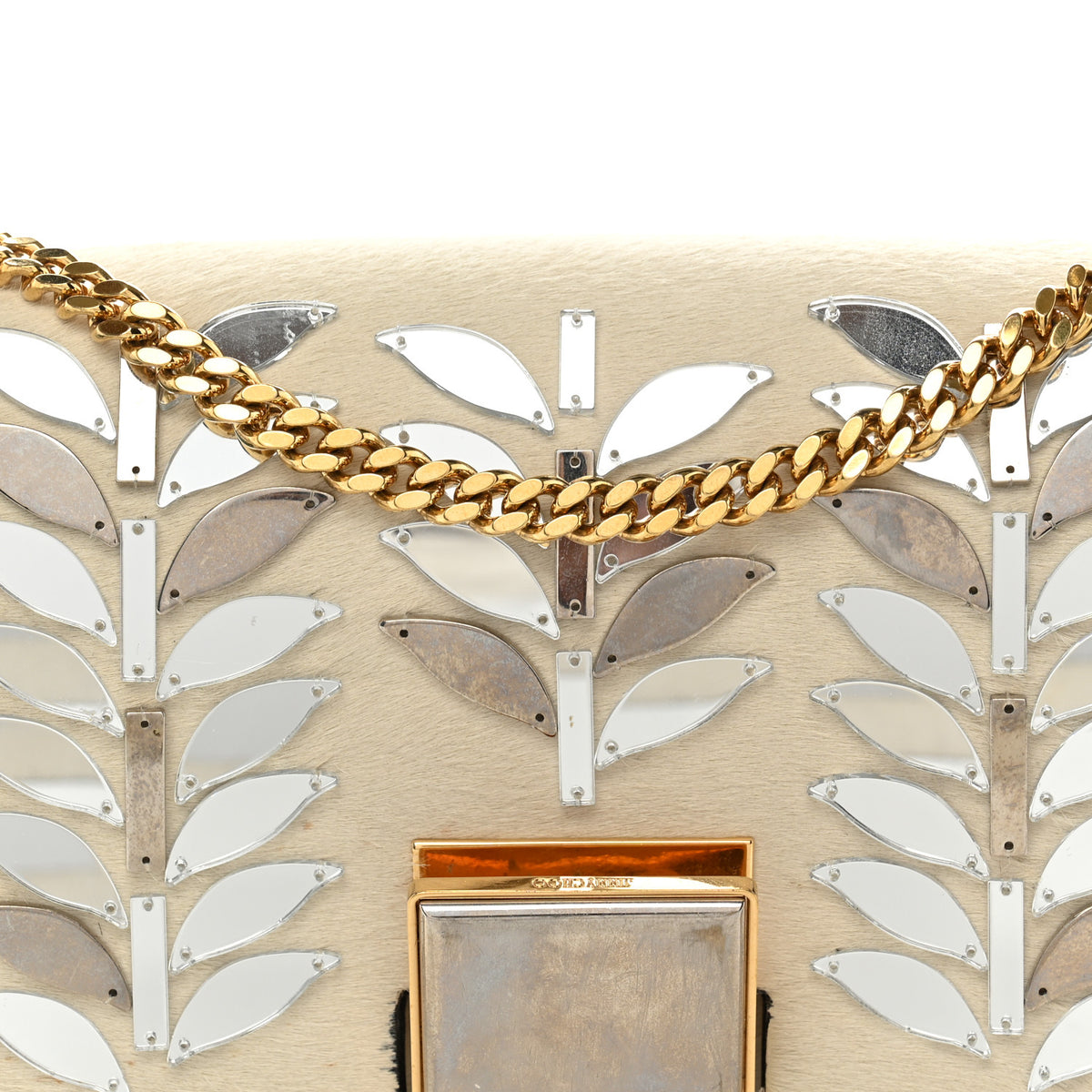 Calf Hair Mirror Embellished Lockett Petite Shoulder Bag White