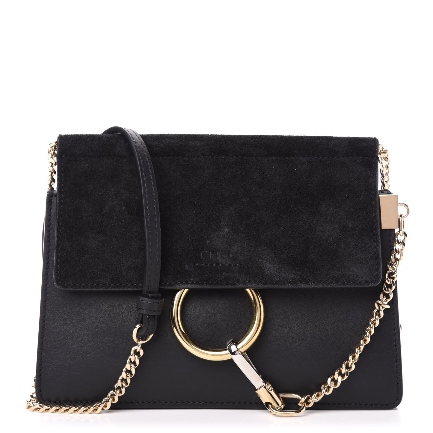 Calfskin Suede Mini Chain Faye Shoulder Bag Black