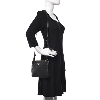 Prada Vitello Phenix Double Zip Crossbody Bag Black 3 of 10