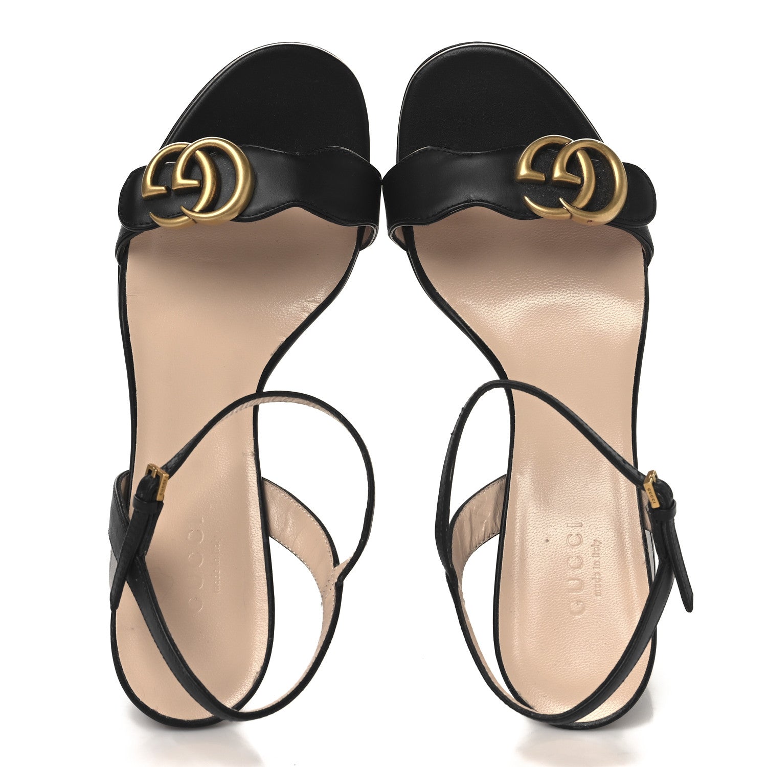 Gucci Lifford Calfskin GG Marmont Ankle Wrap 105mm Sandals 37.5 Black 2 of 8
