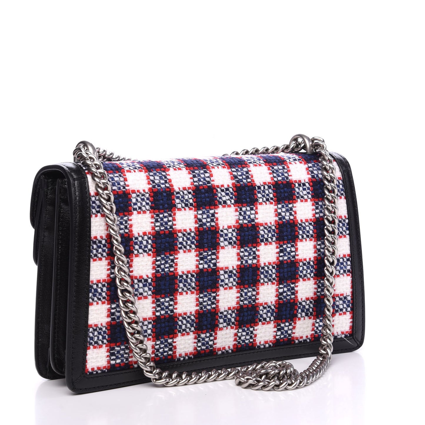 Vintage Tweed Check Small Dionysus Shoulder Bag White Hibiscus Red Marine