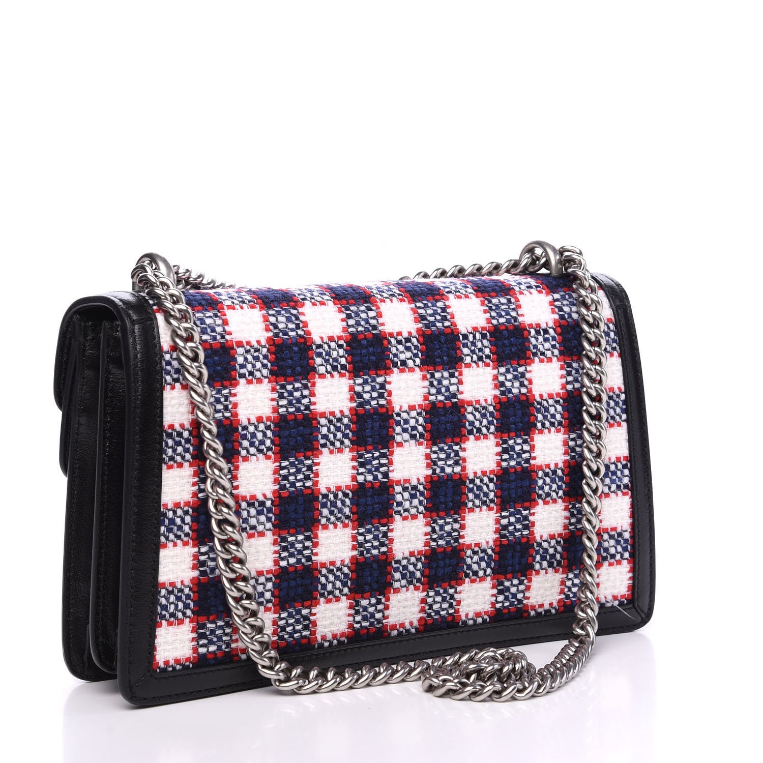 Gucci Vintage Tweed Check Small Dionysus Shoulder Bag White Hibiscus Red Marine 2 of 9