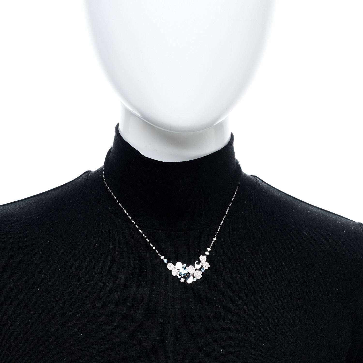 Tiffany Platinum Diamond Aquamarine Paper Flowers Cluster Pendant Necklace 2 of 6