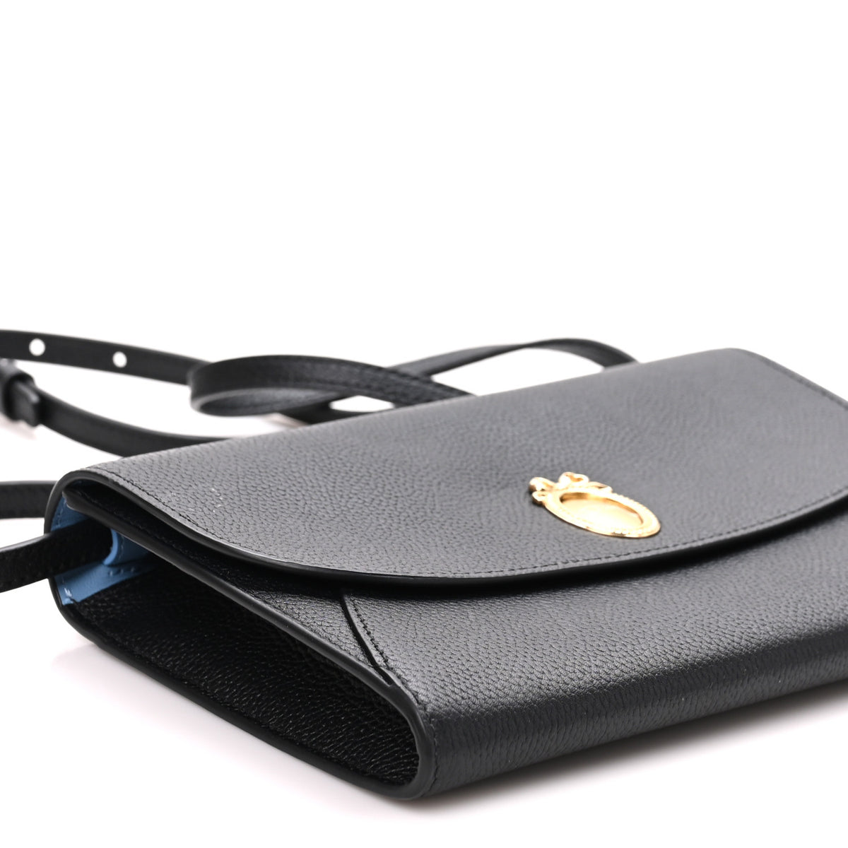 Christian Dior Grained Calfskin Medallion Envelope Pouch With Strap  Black Myosotis Blue 8 of 10
