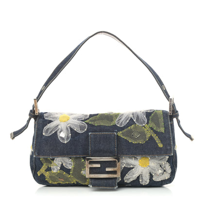 Fendi Denim Flower Applique Baguette Blue 1 of 4
