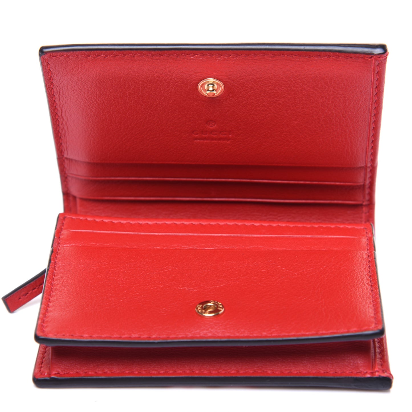 GG Supreme Monogram Apple Card Case Wallet Beige Multicolor Lobster Red
