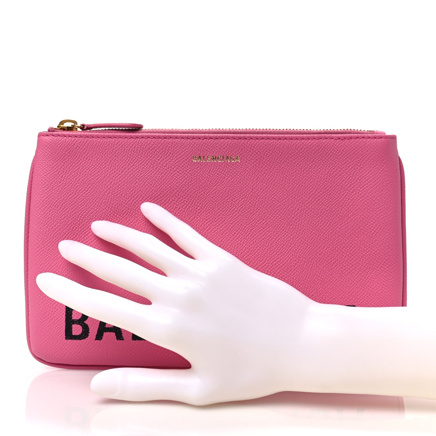 Balenciaga Signature Grained Calfskin Logo Ville Zip Pouch M Rose Bubblegum Black 2 of 7
