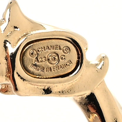 Chanel Metal Crystal Studded CC Hoop Drop Earrings Gold 4 of 4