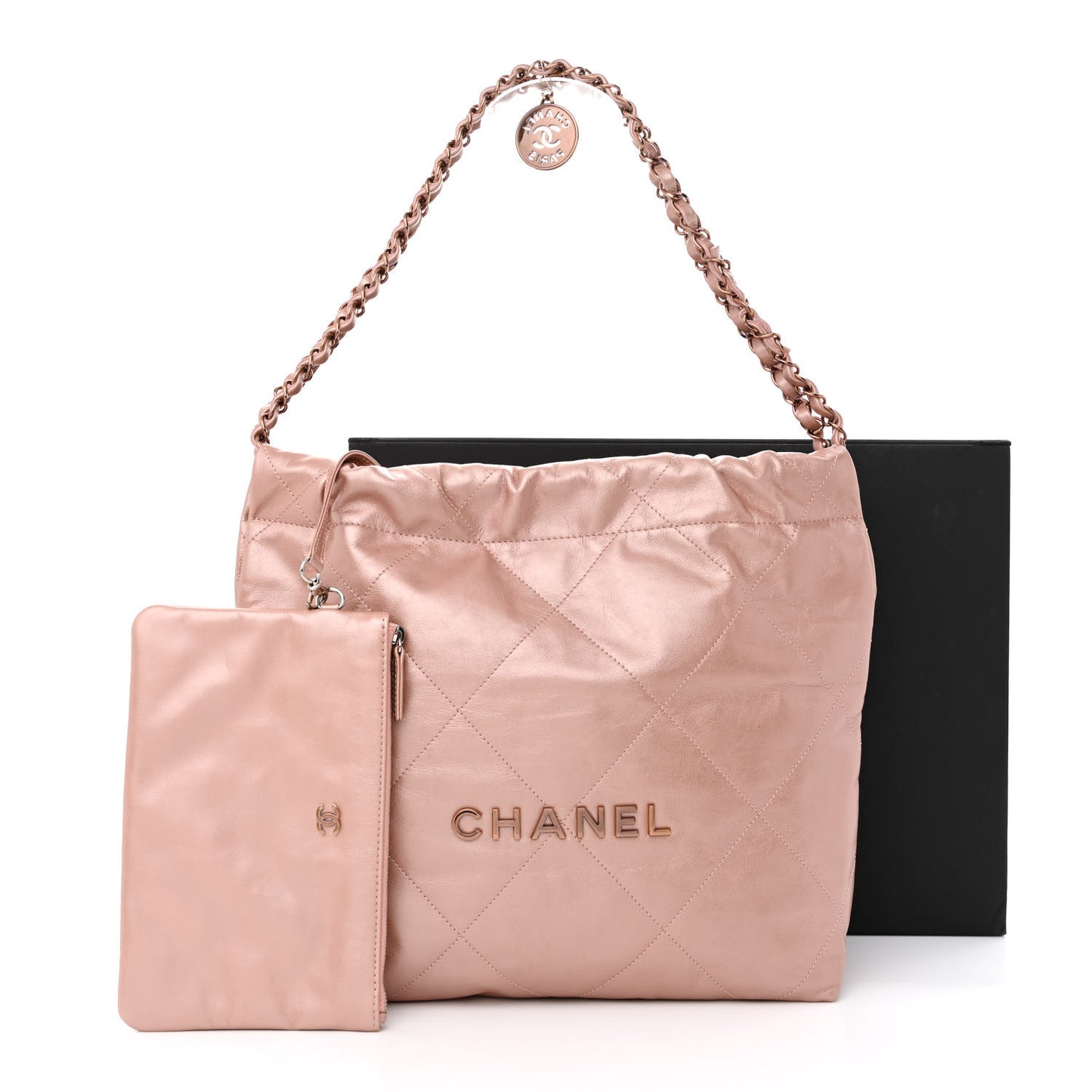 Metallic Calfskin Quilted Small Chanel 22 Pink