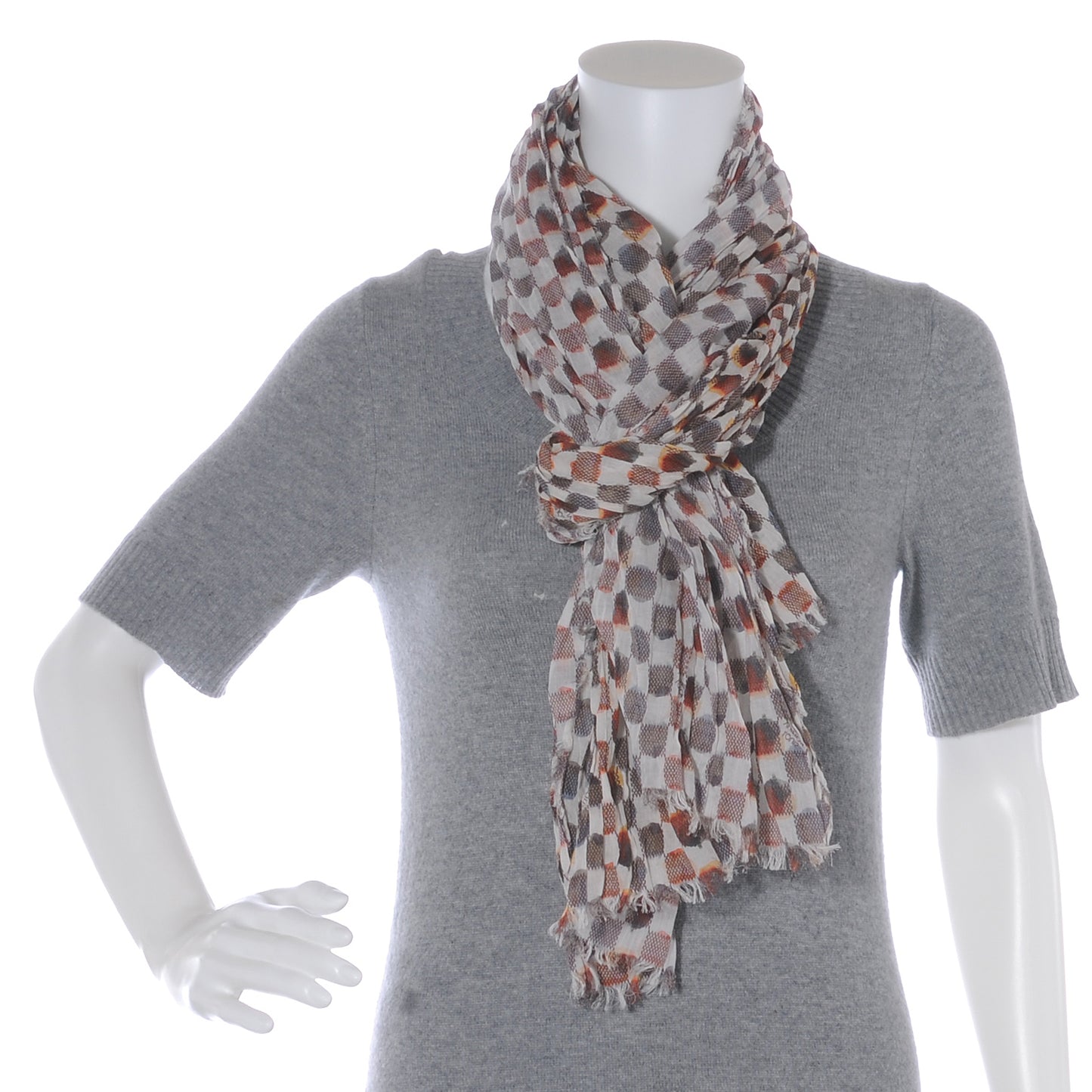 Cotton Painted Damier Etole Stole Scarf Marron
