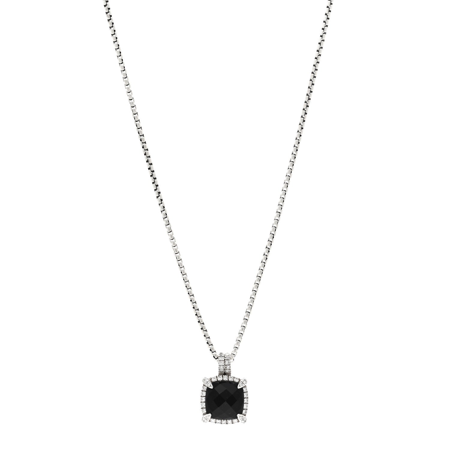 David Yurman Sterling Silver Diamond Black Onyx 9mm Chatelaine Pave Bezel Pendant Necklace 1 of 5